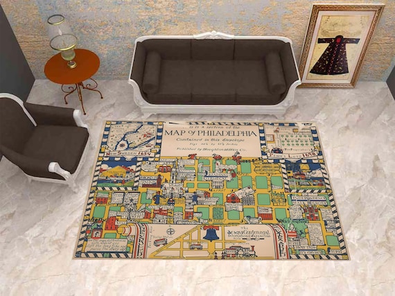 City Rug, Map of Philadelphia Rug, Town of Philadelphia Rug, School Rug, Modern Rug, Home Decor, Area Floor Rug, For Living Room, Cool Rug