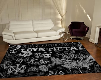 Rock Music Rug, Heavy Metal Rug, Rock Groups Rug, Cool Logos Rug, Popular Rug, Living Room Rugs, Black Rug,Home Area Decor, Gift For Him Her