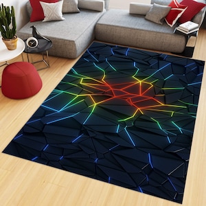Gamer Rug, Gaming Room Rug, Neon Look Rug, Shining Rug, E-Sports Rug, Neon Rug, Fashion Rug, Gift For Gamers, Gift For Him Her, Area Rug