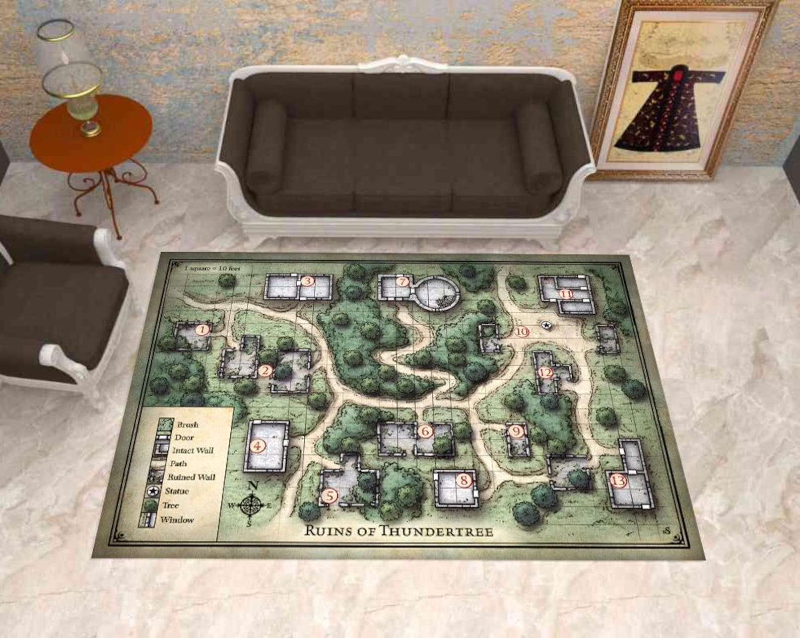 Dnd Rug Prop Dungeons Dragons Rug, Ruins of Thundertree Map, DND Map Rug, Game Map ...