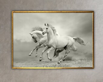 white horses canvas, stallion art, running horses wall art, animal art, horse poster, wall art canvas design, framed ready to hang