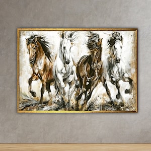 galoppierende Pferde, Pferde im Regen, kreative Wandkunst, Pferde Poster, Wandkunst, fertig zum Aufhängen gerahmt