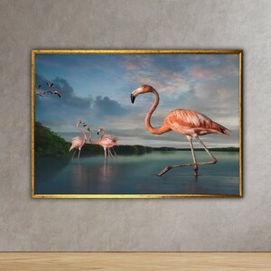 flamingo canvas wall art, animal wall art, pink flamingo wall print, flamingo poster, wall art canvas design, framed ready to hang