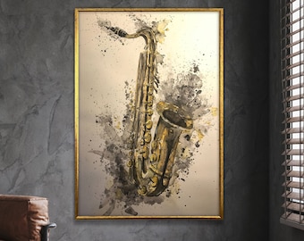 saxophone canvas print, music art, saxophone canvas poster, instrument poster, wall art canvas design, framed canvas ready to hang