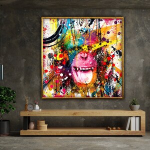 animal wall art, trendy wall art, banksy monkey canvas, banksy canvas poster, animal art print, wall art canvas design, framed canvas