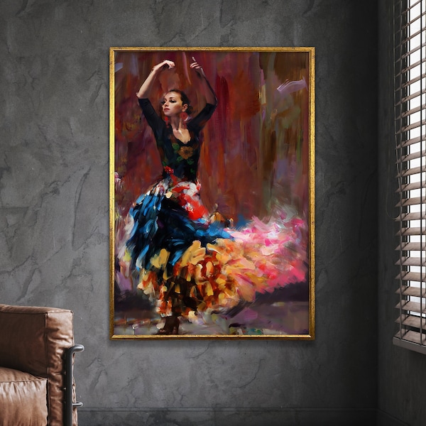 flamenco dancer- flamenco art print, flamenco painting, dancers painting wall art canvas design, framed canvas ready to hang
