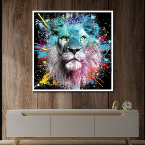 kleurrijk leeuwendoek, leeuwendoek, leeuwenmuurkunst, dierenmuurkunst, leeuwposter, muurkunst canvasontwerp, ingelijst canvas klaar om op te hangen