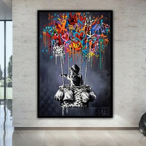 Banksy Balloon Canvas, Balloon Poster, Banksy Art, Wall Art Canvas Design, Ready To Hang Decoration Black Frame