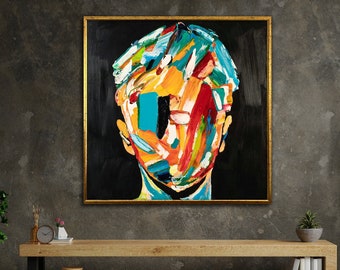 colorful face canvas, abstract face print, face wall art, portrait wall art, modern wall art, wall art canvas design, framed canvas