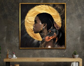 african woman canvas painting, black woman canvas print, ethnic poster, wall art canvas design, framed ready to hang