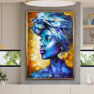 ethnic woman wall art, woman with makeup painting, african woman art, ethnic poster, wall art canvas design, framed ready to hang