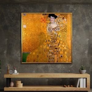 portrait of adele bloch bauer by gustav klimt art reproduction, print on canvas, gustav klimt canvas, wall art canvas design, framed canvas