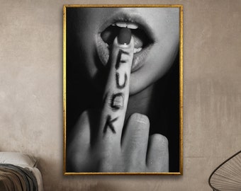 Ficken Wandkunst, Schlafzimmer Wandkunst, Frau Mittelfinger, erotische Leinwand, Mittelfinger, Sex Dekor, Wand Kunst Leinwand Design, fertig zum Aufhängen gerahmt