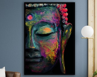 arte de pared de buda, decoración de pared hindú de patna, estudio de yoga, deco de meditación, signo om, artesanía espiritual, arte de chakra, arte zen, lienzo enmarcado
