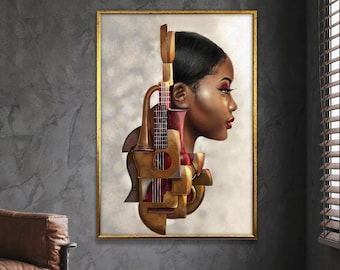 musician black woman, musician canvas art, violin canvas print,saxophone wall art, wall art canvas design, framed canvas ready to hang