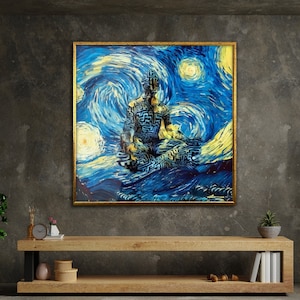 surreal canvas print, van gogh&#39;s starry night, surreal canvas painting, night canvas art, wall art canvas design, framed canvas