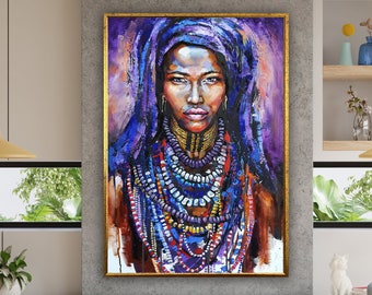 african woman art, african woman canvas, african beauty print, ethnic poster, wall art canvas design, framed canvas ready to hang