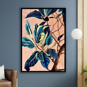 botanical painting, botanical leaves canvas print, large wall art, flower poster, wall art canvas design, framed canvas ready to hang