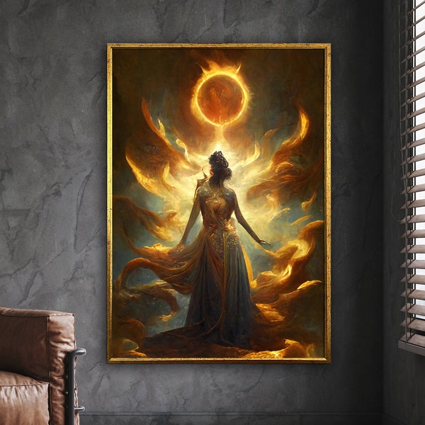 sun goddess goddess wall art, sun goddess print, sun goddess art, goddess art, goddess painting, sun art, solar goddess art, framed canvas