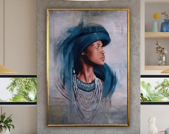 pintura de lienzo de mujer africana, impresión de lienzo de mujer negra, pintura de mujer africana, cartel étnico, diseño de lienzo de arte de pared, enmarcado listo para colgar