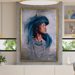 african woman canvas painting, black woman canvas print, african woman painting, ethnic poster, wall art canvas design, framed ready to hang