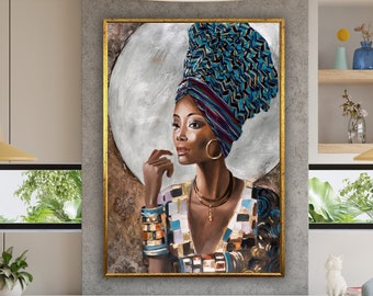 african women art decor, african girl canvas wall art, ethnic art canvas print, beauty woman print art canvas design, framed ready to hang