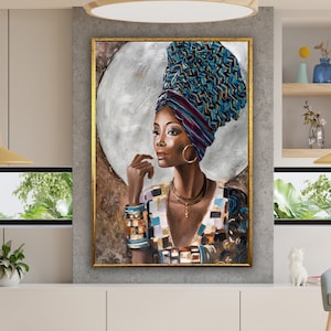 african women art decor, african girl canvas wall art, ethnic art canvas print, beauty woman print art canvas design, framed ready to hang