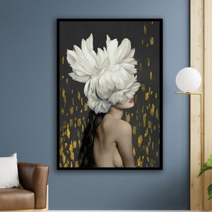 woman head flowers wall art, girl flowers poster, flower woman poster, naked art, sexy girl print, flower woman painting, framed canvas