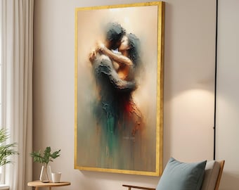 Romantic Embrace Abstract, Couple Canvas Wall Art, Modern Love Painting, Intimate Moment Decor, Sensual Art on Canvas