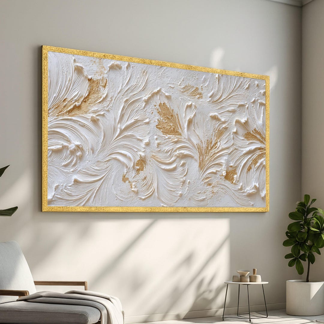 Elegant White and Gold Swirl Canvas Wall Art, Abstract Floral Motif ...
