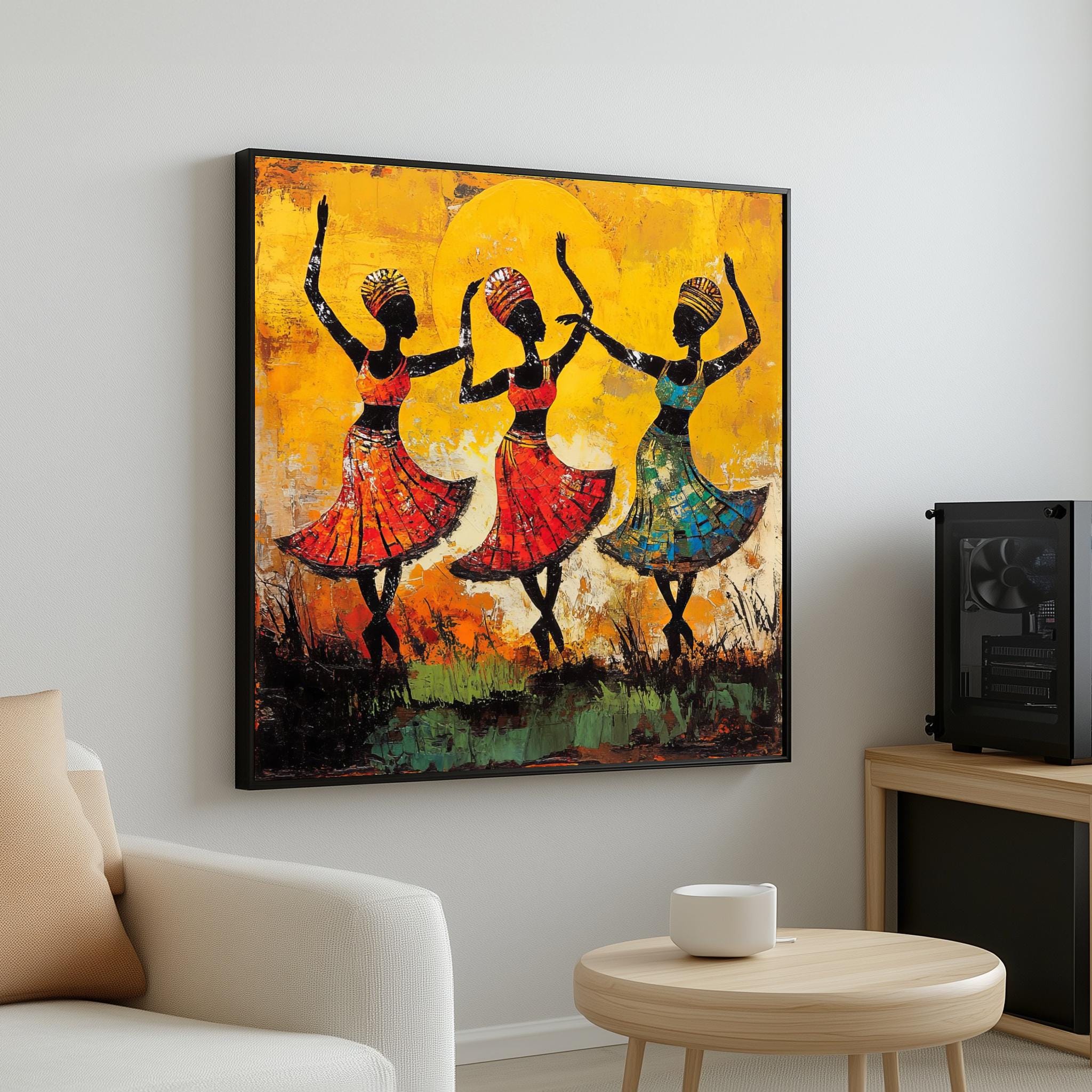 African Dance Silhouettes Canvas, Vibrant Tribal Art, Colorful Dancing Women Wall Print, Wall Art Canvas Design, Ready To Hang Decoration