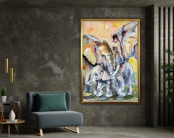 watercolor elephant wall art, elephant wall art, elephant canvas, animals poster, wall art canvas design, ready to hang decoration