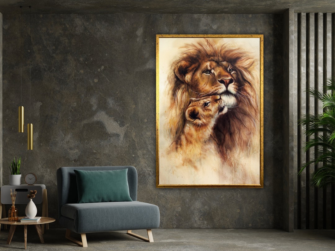 Lion and Lioness Family Canvas Print Wall Art Wild Animal Family ...