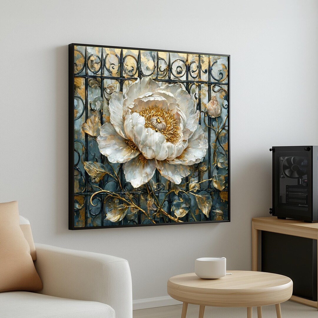 Elegant Peony Canvas, Floral Wall Art, Gold Flower Art, Botanical Print ...