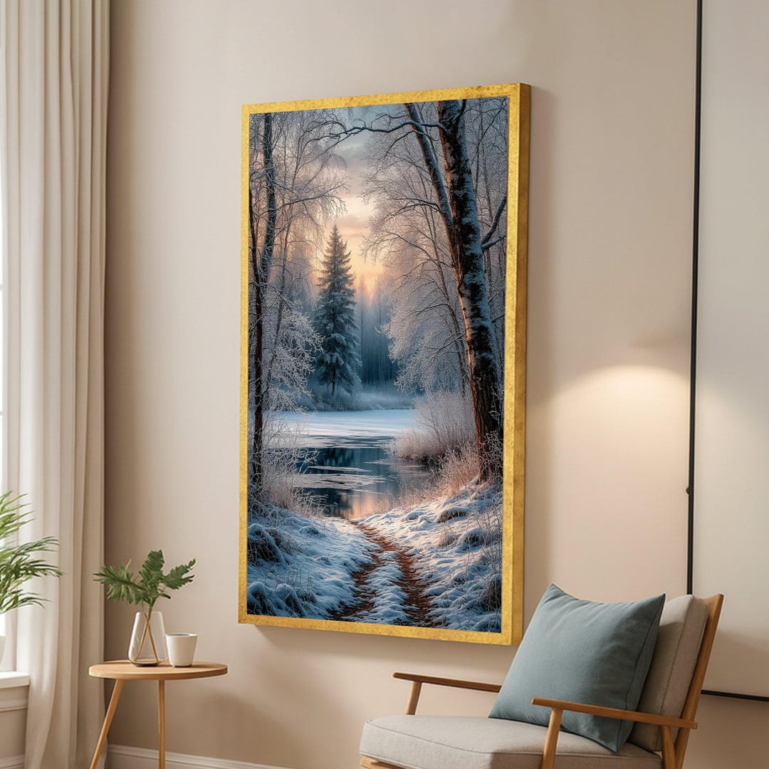 Winter Forest Path Canvas, Snowy Landscape Wall Art, Frosty Trees and ...