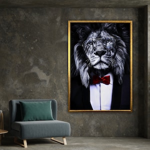 noble maned lion canvas,lion man suit canvas, animals poster, wall art canvas design, ready to hang decoration