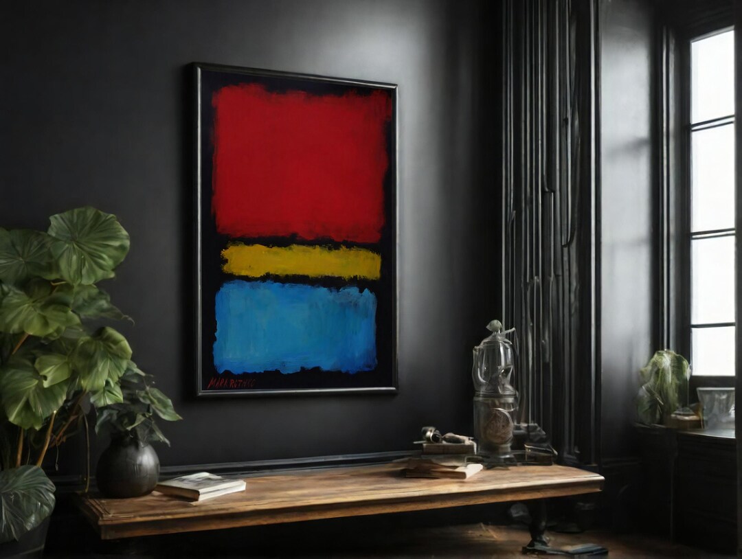 Mark Rothko Canvas Painting, Red Blue Wall Art, Minimalist Home Decor