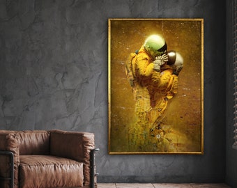 NASA astronaut liefde in ruimte canvas kunst aan de muur, NASA astronaut canvas print, paar poster, Wall Art canvas design, ingelijst canvas klaar om op te hangen