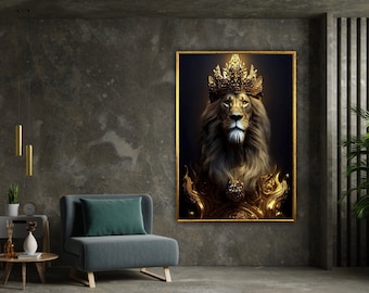 lion king painting canvas, lion canvas print,interior design, lion print, lion art room decoration, framed canvas ready to hang
