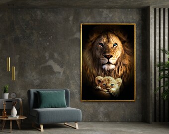 lion and lioness family canvas print wall art wild animal family picture for living room,wall art canvas design, framed canvas ready to hang