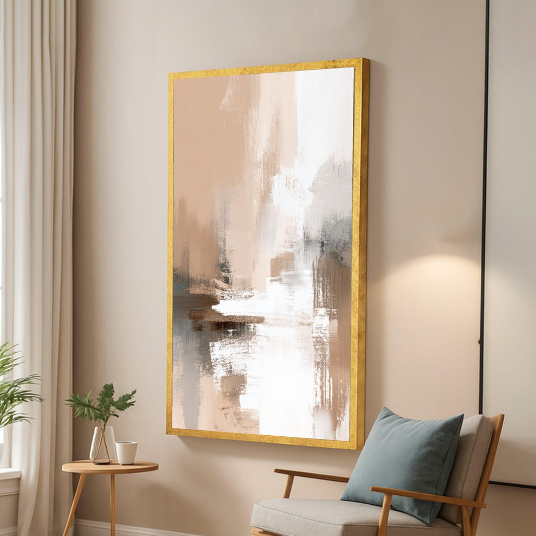 Neutral Toned Abstract Canvas, Modern Minimalist Wall Art, Beige White ...