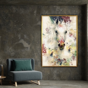 white horse canvas wall art, noble horse canvas painting, horse canvas wall decor, wall art canvas design, framed canvas ready to hang