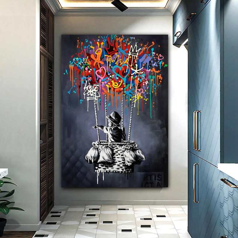 Banksy Balloon Canvas, Balloon Poster, Banksy Art, Wall Art Canvas Design, Ready To Hang Decoration StretchedWood Canvas