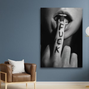 fuck wall art, bedroom wall art, woman middle finger, erotic canvas, middle finger, sex decor, wall art canvas design, framed ready to hang image 5