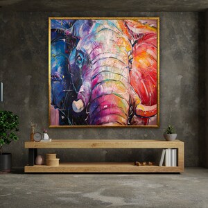 オリジナルの象の絵画、カラフルなポップアートキャンバスウォール
