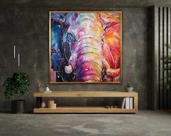 オリジナルの象の絵画、カラフルなポップアートキャンバスウォール