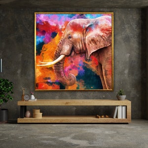pintura de elefante em tela, arte de parede de elefante, arte de parede extra grande, pôster de animal, design de tela de arte de parede, tela emoldurada pronta para pendurar