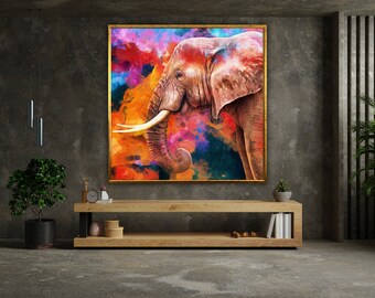 オリジナルの象の絵画：カラフルなポップアート、特大キャンバス壁装飾