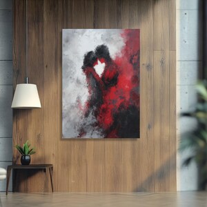 Abstract paar omarmen canvas, romantisch rood zwart schilderij, moderne liefdeskunst, muurdecor, canvas emotionele expressie afbeelding 6