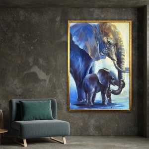 blue tones elephant canvas wall art, elephant wall hangings, animals poster, wall art canvas design, ready to hang decoration
